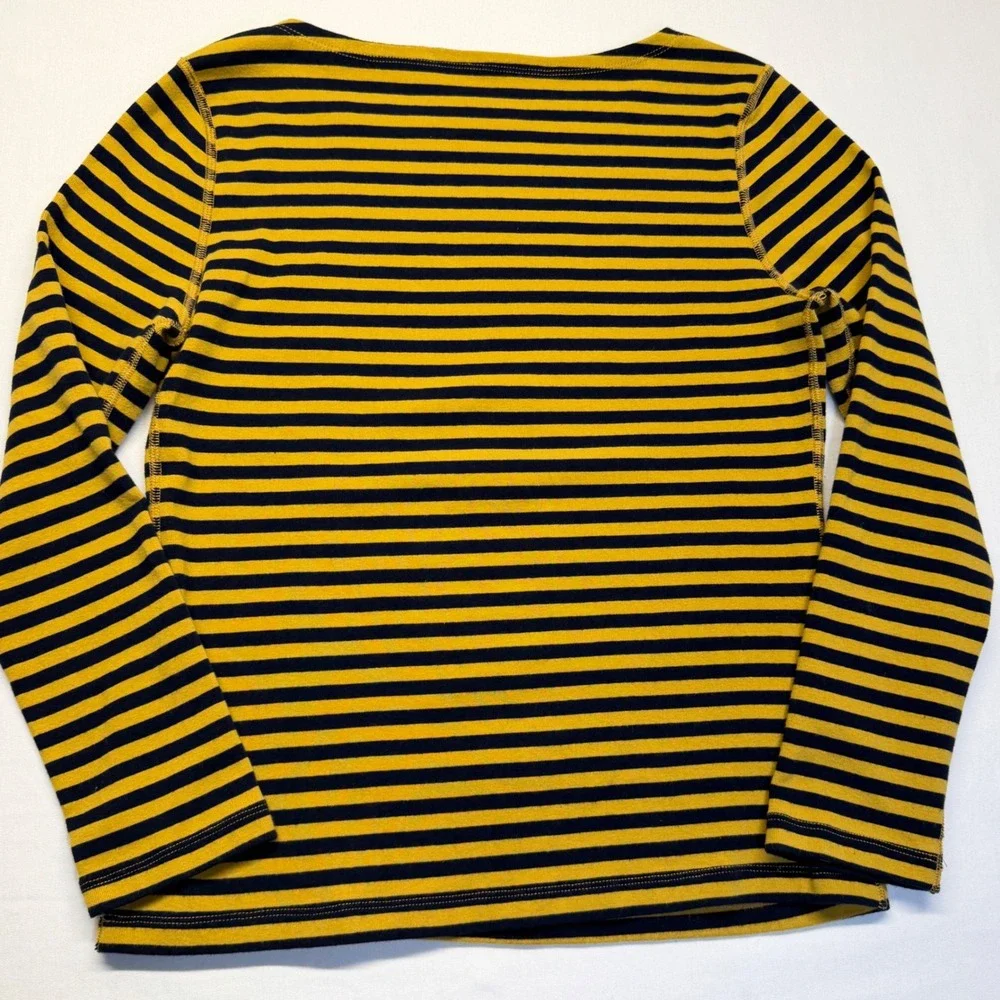 J McLaughlin Striped Knit Top Womens Small Yellow Navy Breton Boat Neck Preppy - Picture 4 of 8